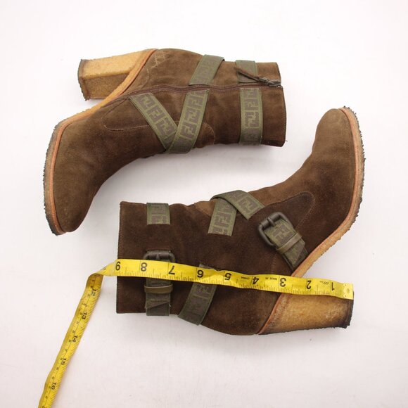 Fendi Heeled Boots Olive Green Suede Women's Size EU 38 Crepe Sole - Picture 6 of 9
